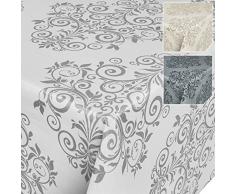 ANRO Wachstuchtischdecke Wachstuch Wachstischdecke Tischdecke abwaschbar Hellgrau Grau Rankenmuster Barock Arabeske 160 x 140cm