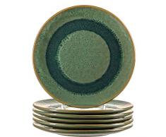 Leonardo Teller Matera 6-er Set, 22,5 cm, 6 Keramik Teller, spülmaschinengeeignet, mit Glasur, grün, 018539