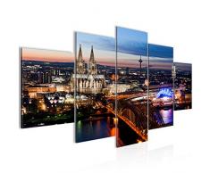 Bilder Köln Wandbild Vlies - Leinwand Bild XXL Format Wandbilder Wohnzimmer Wohnung Deko Kunstdrucke Blau 5 Teilig - MADE IN GERMANY - Fertig zum Aufhängen 601553a