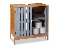 Relaxdays Waschbeckenunterschrank, Siphon-Ausschnitt, Bambus, MDF, WC Unterschrank, HxBxT: 61,5 x 60 x 30 cm, natur/grau