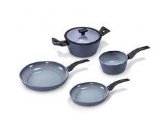 Moneta Aria Finegres 5 STK Set: Bratpfanne 20-24cm, Stieltopf 16cm, Kochtopf mit Glasdeckel 20cm, Aluminium, Grau, 16 cm