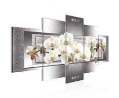 Bilder Blumen Orchidee Wandbild 200 x 100 cm Vlies - Leinwand Bild XXL Format Wandbilder Wohnzimmer Wohnung Deko Kunstdrucke Grau 5 Teilig - MADE IN GERMANY - Fertig zum Aufhängen 205451b