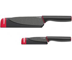 Joseph Joseph Slice&Sharpen - 2-er Set, Silikonbeschichtete Messer mit integriertem Messerschärfer - schwarz/rot