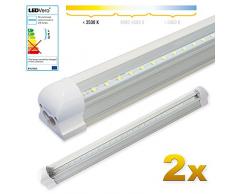 LEDVero 2x SMD LED Röhre 60 cm inklusive Fassung in warmweiss- Leuchtstoffröhre T8 G13 Tube transparent Abdeckung - Lichtleiste mit 8 W, 800lm- montagefertig