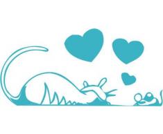 INDIGOS 4250380591988 Wandtattoo w049 Katze und Maus 96 x 46 cm, türkis