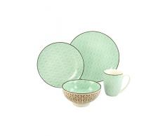 Creatable, 20313, Serie MANDALA, Geschirrset Single Set grün 4 teilig, Steinzeug