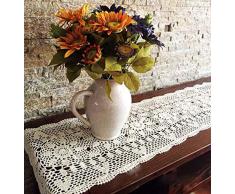 Janef Tischläufer aus Baumwolle, handgefertigt, mit Spitze, rechteckig, 40,6 x 61–160 cm, Beige/Weiß Shabby Chic 16 by 35 Inch beige