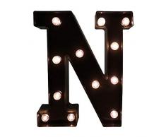 Glintee LED-Lichterkette mit schwarzem Alphabet für Hochzeit, Zuhause, Party, Bar, Dekoration, batteriebetrieben, Buchstaben-Dekor Art Deco Letter-n