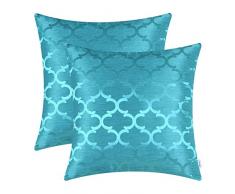 CaliTime Kissenbezüge Kissenhülle 2er-Pack Wurfkissenbezüge Schalen für Heim-Sofa-Couch Modern Glänzend & Matt Kontrast Quatrefoil Akzent Geometrisch 40cm x 40cm Lake Blue
