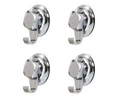 COMPACTOR 4er Set Wandhaken fürs Bad, Fixierung dank Saugnapf, Für bis zu 6 kg Last, Verchromter Nichtrostender Stahl, 7,2 x 4 x 8,7 cm, RAN7816