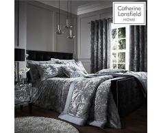Catherine Lansfield, Bettbezug-Set, Pannesamt, silberfarben, Polyester, Silber, Doppelbett