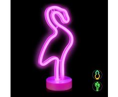 Relaxdays LED Neonlicht Flamingo, dekoratives Neonzeichen, Tisch & Wand, Batterie, Partydeko & Nachtlicht, H: 31 cm,pink