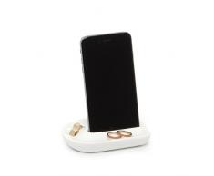 Umbra Junip Badezimmer iPhone Halter mit Ablage – Moderne Handyablage und Schmuckablage aus Polyresin für den Waschtisch, Geeignet für iPhone und Smartphone, Paßt in Junip Waschtisch-Ablage, Weiß