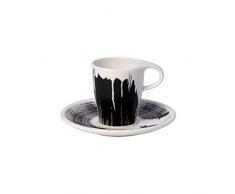 Villeroy & Boch Coffee Passion Awake Espresso-Set, 2-teilig, Premium Porzellan, Schwarz/Weiß