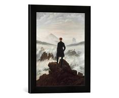 Gerahmtes Bild von Caspar David FriedrichDer Wanderer über dem Nebelmeer, Kunstdruck im hochwertigen handgefertigten Bilder-Rahmen, 30x40 cm, Schwarz matt