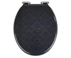 Wenko WC-Sitz Bellevue, Toilettensitz mit Absenkautomatik, WC-Deckel für sanftes Deckelschließen, mit Fix-Clip Hygienebefestigung, Toilettenbrille aus MDF, 35,5 x 42,5 cm, Dunkelbraun