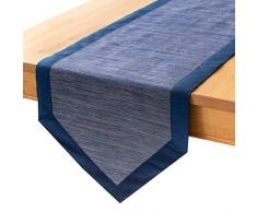 The White Petals 1 Stück Tischläufer mit V-End-Bordüre, Stoff gefüttert, richtig verarbeitet, Keine Ausfransungen für Zuhause, Küche, Esszimmer, Urlaub, Hochzeit, Party-Dekor 14x120 inch dunkelblau