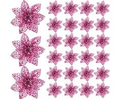 Satinior 50 Stück Weihnachtsbaum Blumen Glitzer Weihnachtsstern Dekorative künstliche Weihnachtsstern Blumen Weihnachtsbaum Ornamente für Hochzeit Weihnachten Festival Dekoration violett