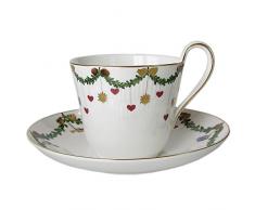 Royal Copenhagen 1017438 Star Fluted/XMAS Ober- Untertasse hoher Henkel, Porzellan, 240 milliliters, mehrfarbig