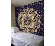 Bless International Tagesdecke / Wandbehang, marineblau, gold, im Hippie-, Ombre-, Mandala-, Boho-Stil, mehrfarbig, Queen-Größe: 215 x 230 cm