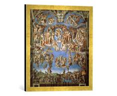 Gerahmtes Bild von Michelangelo BuonarottiDas jüngste Gericht, Kunstdruck im hochwertigen handgefertigten Bilder-Rahmen, 50x50 cm, Gold Raya