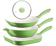 Domestic TOP Selection by Mäser, Serie Alioth, Pfannenset 3-teilig, antihaftbeschichtet, mit weißer ILAG-CERAMIC-Beschichtung, in der Farbe Grün