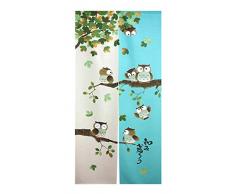 LIGICKY Noren Türvorhang, japanischer Stil, bedruckte Türtapisserie für Heimdekoration, 85 x 150 cm, Eulen auf Bäumen, Grün