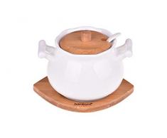 Bambum Porzellan Zuckerdose mit Zucker Löffel und Bambus Deckel, Weiß