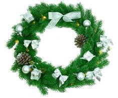 Best Season Wandkranz mit Dekoration, silber, ca. 30cm Durchme, Plastik, Grün, 30 x 30 x 7.5 cm