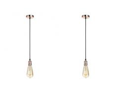 LIFA LIVING kupferne Deckenleuchte im 2er Set, Lampenfassung E27, Hängeleuchte, Pendelleuchte, Industrieller Vintage-Stil, Verstellbares Kabel bis 1,50 cm