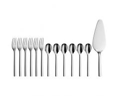 WMF Nuova Obst-/ Kuchenbesteck, Set 13-teilig, für 6 Personen, Kaffeelöffel, Kuchengabel, Tortenheber, Cromargan Edelstahl poliert, spülmaschinengeeignet
