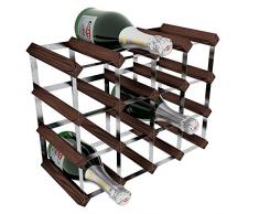 RTA GLOBAL Weinregal für 16 Flaschen, verzinkter Stahl/Mahagonibraune Kiefer, Braun