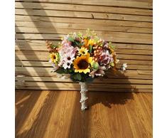 UArtlines Brautstrauß für Hochzeit, romantisch, handgefertigt, künstliche Pfingstrosen, Perlen für Hochzeit, Party, Heimdekoration Sunflower&Hydrangea Bouquet