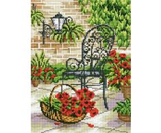 Diamond Vollbedeckung mit Holzrahmen Painting Set Bild 30 x 40 Diamant Malerei Stickerei Handarbeit Basteln Mosaik Steine Blumen Korb Haus am Bach (EJ337)