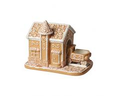 Villeroy & Boch Winter Bakery Deocoration Lebkuchenbahnhof, dekorativer Teelichthalter aus Hartporzellan, braun/weiß