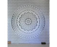 Traditioneller indischer Mandala-Hippie-Wandbehang, Baumwolle, Wandteppich im Boheme-Stil, Ombre, Tagesdecke, baumwolle, grau / silber, Queen(84x90 Inches)(215x230 Cm)