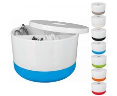 Spirella Kosmetikorganizer Moji mit individuell verstellbaren Fächern Aufbewahrungsbox für Make Up und Schmuck 15x9cm mit Deckel Weiß/Blau