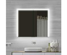 Lux-aqua SMC8070DP Badezimmerschrank, Aluminium, Silber/Verspiegelt, 800x700x120mm