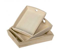 Artemio VIPBC Tablett, rechteckig, mit Herzen, Holz, Beige, 35 x 6,5 x 27 cm, 3 Stück