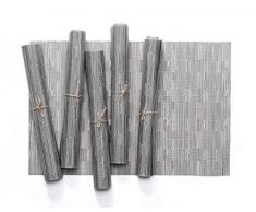 Hysenm Tischläufer Tischsets Tischsets Tischmatten Einfarbig PVC Vinyl Set Bambusmuster hitzebeständig 6Pcs Placemats grau