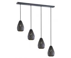 Trio Leuchten Pendelleuchte Onyx 301300442, Metall, anthrazit / innen goldfarbig, Kabel gewebeummantelt schwarz