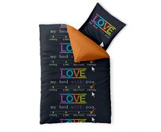 CelinaTex BettwÃ¤sche 2tlg 155x200 Baumwolle Set Kopfkissen Bettbezug ReiÃverschluss atmungsaktiv Bett Garnitur 80x80 Kissen Bezug 0003594 Fashion Love schwarz orange Herz Liebe