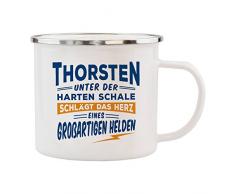 History & Heraldry Echter Kerl Emaille Becher, Thorsten, Mehrfarbig