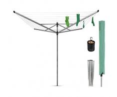 Brabantia Lift-O-Matic Wäschespinne, mit Wäscheklammerbeutel, Wäscheklammern, Abdeckung und Erdspieß