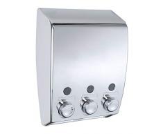 WENKO 18403100 3-Kammer Seifenspender Varese chrom, Flüssigseifen-Spender Fassungsvermögen: 1,350 l, Kunststoff, 19 x 25 x 8 cm, chrom