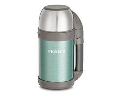 Pioneer Outdoor-Isolierflasche aus Hochwertigem Edelstahl mit Griff und Tasse 1,0 L Doppelwandig Auslaufsicher 8 Stunden Heiß oder Kühl BPA Frei - Grün