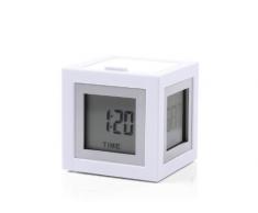 Lexon Clock Cubissimo 4 Faces LCD - EL Light Wecker, ABS, Gummi, weiß, 5.1x5.1x5.1 cm