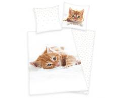 Herding Young Collection Bettwäsche-Set, Katzen Wendemotiv, Bettbezug 140 x 200 cm, Kopfkissenbezug 70 x 90 cm, Flanell/Biber