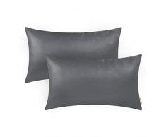BRAWARM Kissenbezüge für Couch Sofa Bett Solide Kunstleder Weiche Kissenbezüge strapazierfähig Home Decor Akzent Beidseitig 2 Stück Modern 12 X 20 Inches - 2 Pcs dunkelgrau