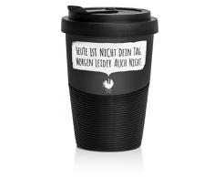 Pechkeks Kaffee Thermobecher to go Porzellan mit Deckel, Spruch “Nicht dein Tag.“, Größe 300ml, matt schwarz